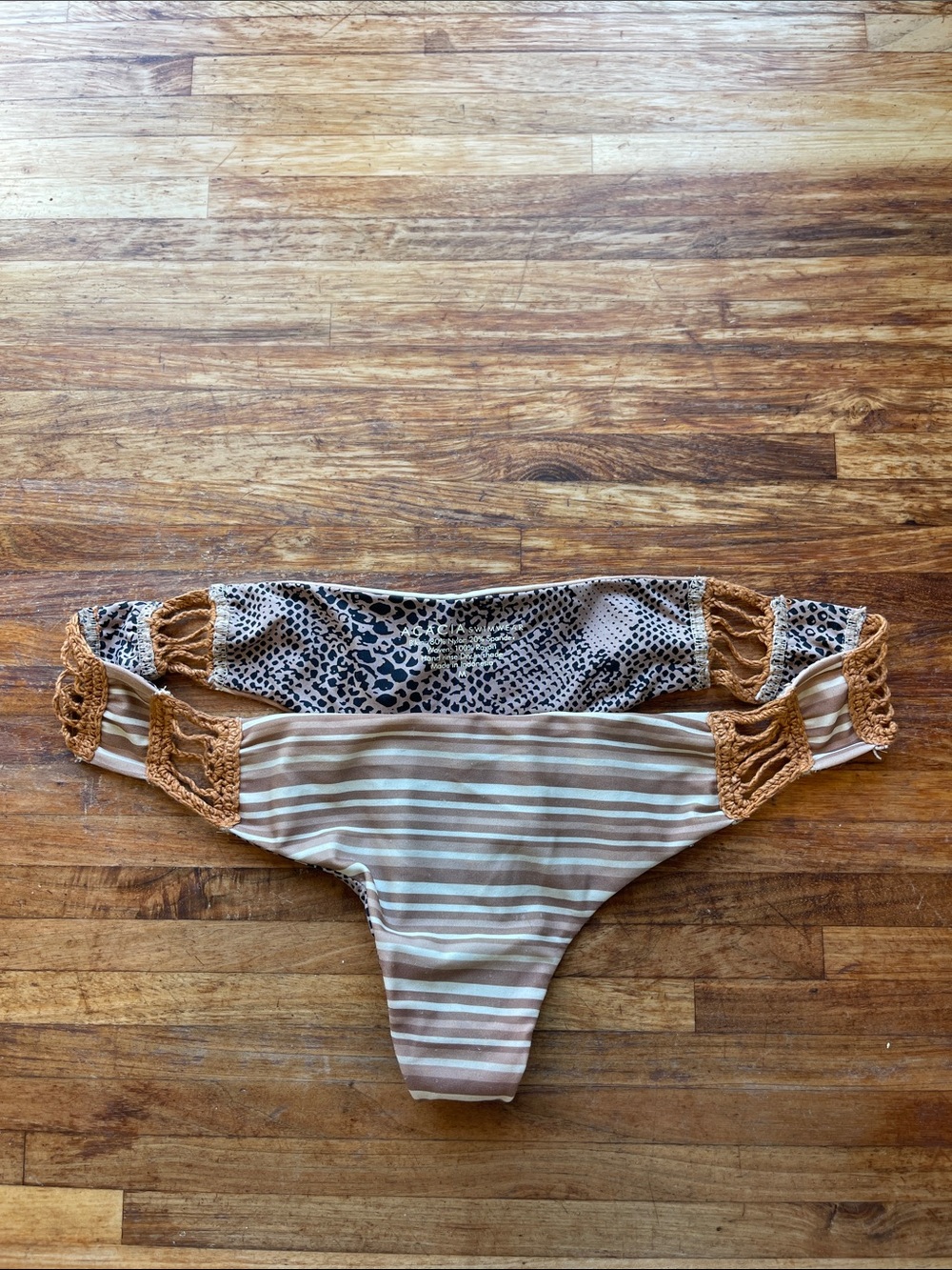 Acacia swimwear tan lines print crochet side bottoms